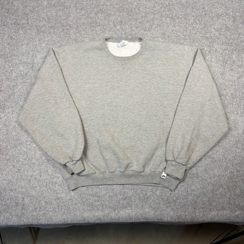Russell Athletic Crewneck Sweatshirt Gray V-Stitch Pullover Large
